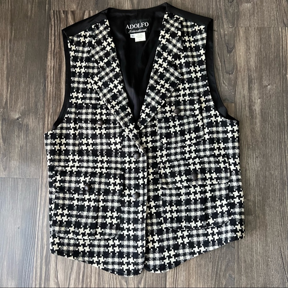 Adolfo International Vintage Wool Black and White Geometric Vest - Picture 2 of 15